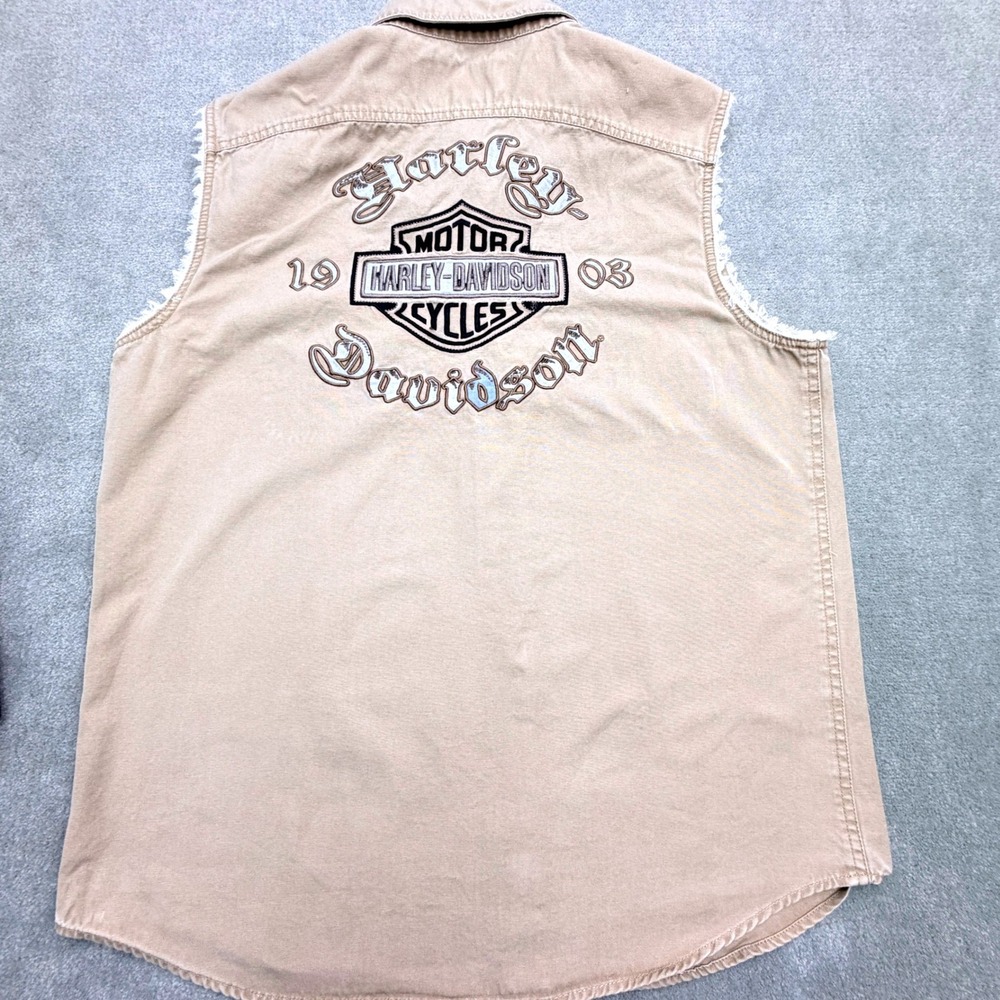 Harley-Davidson Button Down Sleeveless Shirt Mens Sz Large Embroidered Graphics